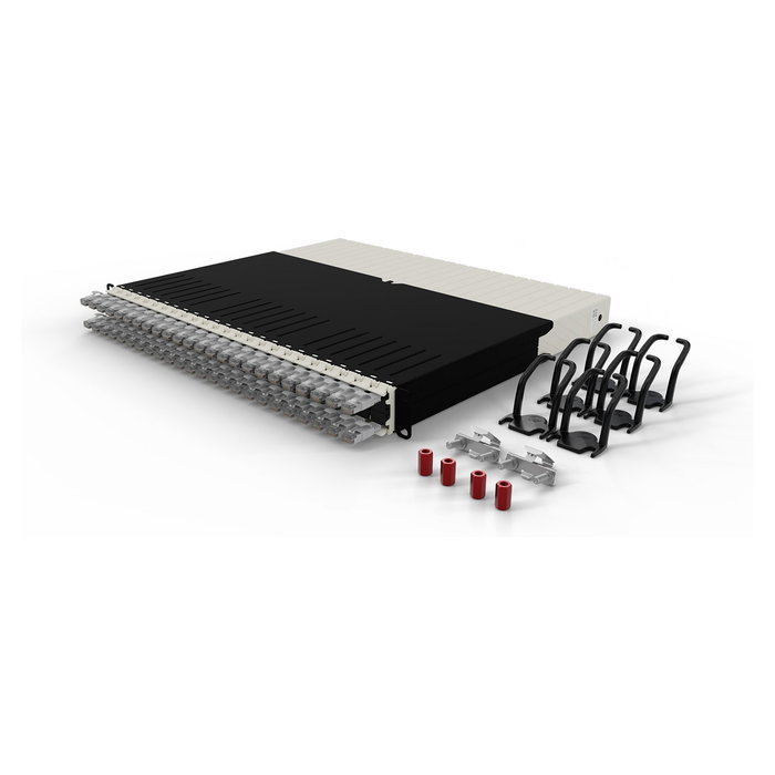 PATCHBOX patchbox.one Kabeleinzugssystem 8RU/STP (0,8 m) mit 24 Kassetten, Patchkabel Cat. 6a, U/FTP, PoE, grau