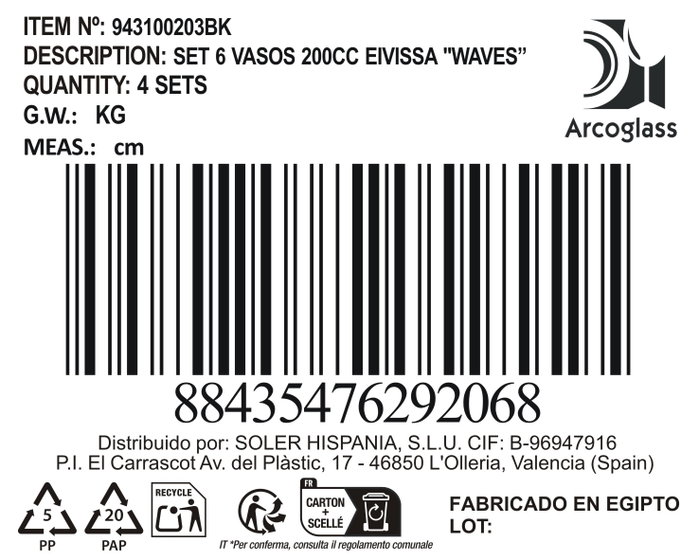 La Mediterranea Set de 6 Vasos de Vidrio Eivissa 'Waves' 200 ml (8 Cajas) extravertsing