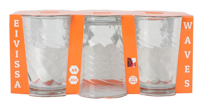 La Mediterranea - Set de 6 Vasos Eivissa Waves, 200 cc o ml, Cristalería para Bebidas (8 Cajas)