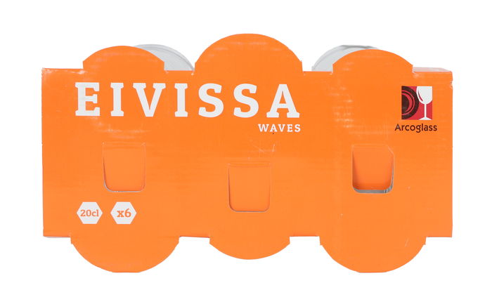 La Mediterranea - Set de 6 Vasos Eivissa Waves, 200 cc o ml, Cristalería para Bebidas (8 Cajas)