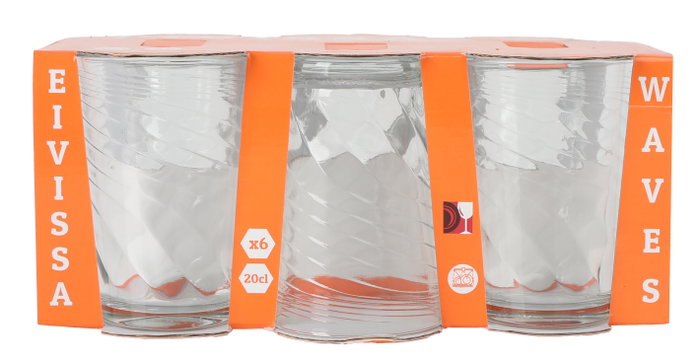La Mediterranea Set de 6 Vasos de Vidrio Eivissa 'Waves' 200 ml (8 Cajas) extravertsing