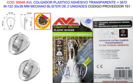 AVL FINSTO Colgador de Plástico Adhesivo Transparente 30x38mm