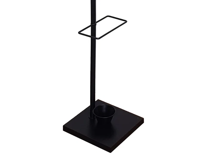 Q-connect Perchero Metálico Negro con Detalles de Madera y Paraguero, 6 Colgadores, 174x28,5 cm