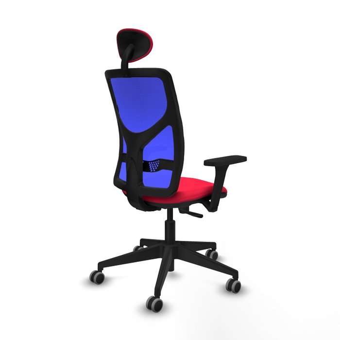 PIQUERAS Y CRESPO Silla de oficina Motilla, Sincro, Tela Rojo y Malla Azul, Brazos 3D, Cabecero Fijo PIQUERAS Y CRESPO Silla de oficina Motilla, Sincro, Tela Rojo y Malla Azul, Brazos 3D, Cabecero Fijo