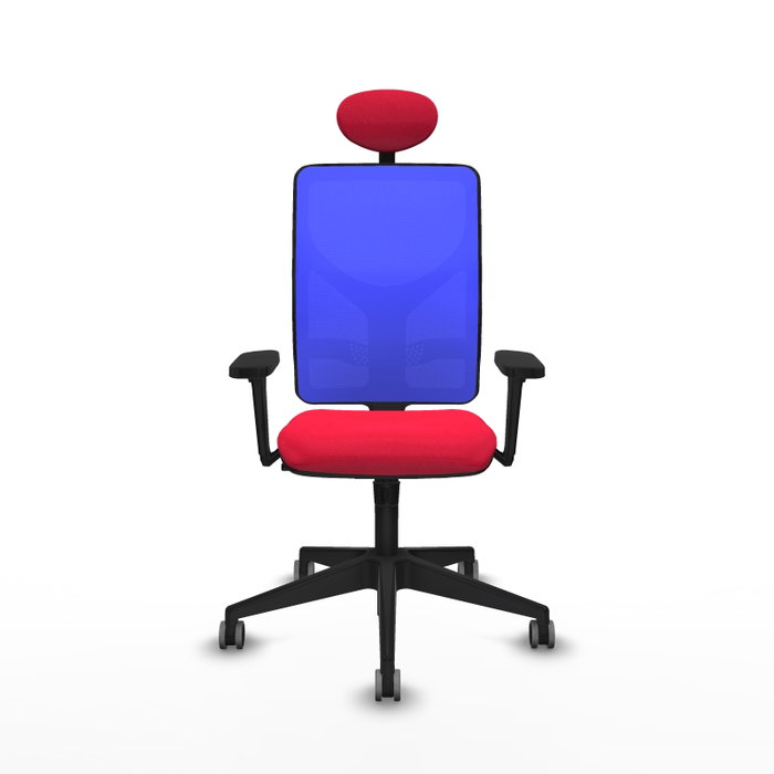 PIQUERAS Y CRESPO Silla de oficina Motilla, Sincro, Tela Rojo y Malla Azul, Brazos 3D, Cabecero Fijo PIQUERAS Y CRESPO Silla de oficina Motilla, Sincro, Tela Rojo y Malla Azul, Brazos 3D, Cabecero Fijo
