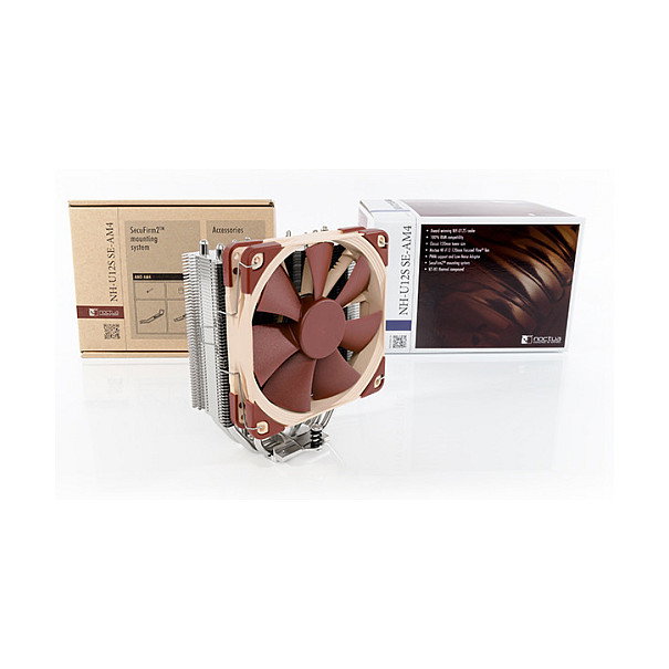 NOCTUA NH-U12S SE-AM4 Enfriador de CPU para Socket AM4, Ventilador 120 mm PWM, 1500 RPM, 93.4 m³/h, Colores Beige/Marrón, Incluye Pasta Térmica y Adaptador LNA