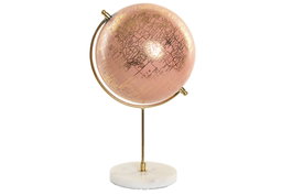 DKD Home Decor Globo Terráqueo Rosa, Blanco y Dorado con Base de Mármol