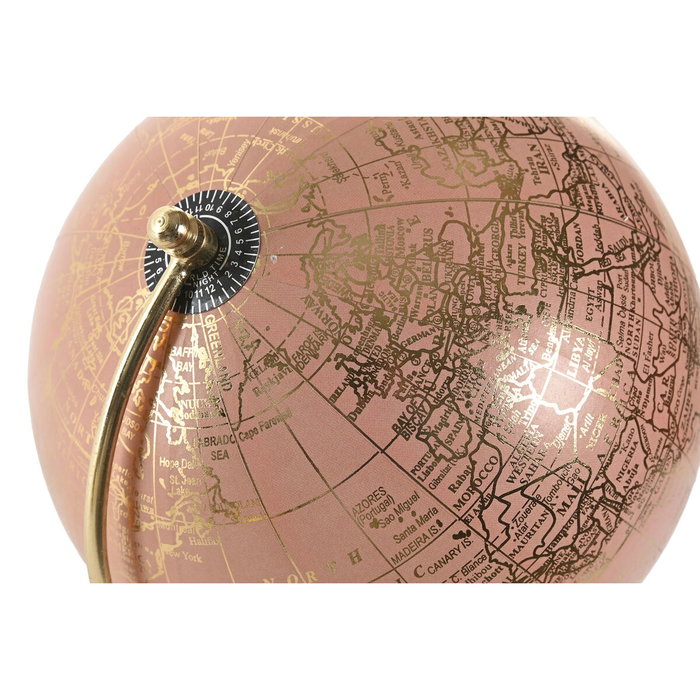 DKD Home Decor Globo Terráqueo Rosa, Blanco y Dorado con Base de Mármol