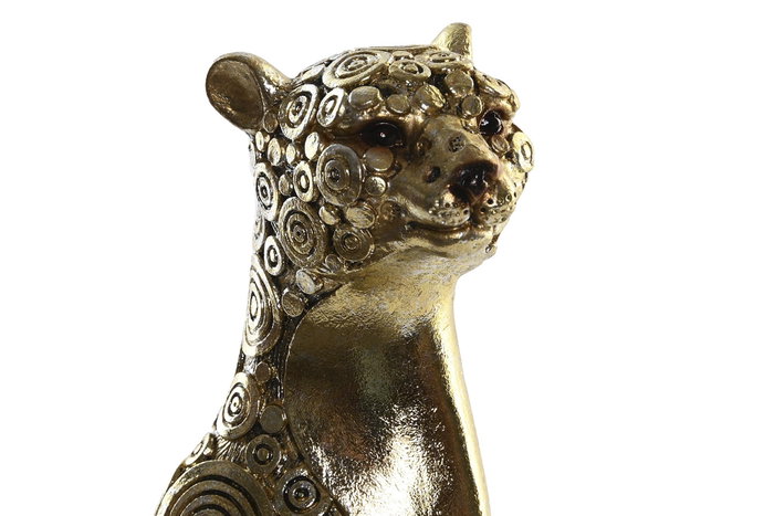 DKD Home Decor Figura de Resina Leopardo Dorado