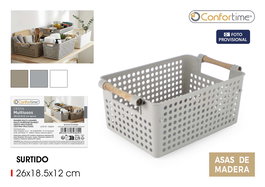 Confortime Cesta Multiusos Asas Madera 30.2 x 18.9 x 12.9 cm (24 Unidades)