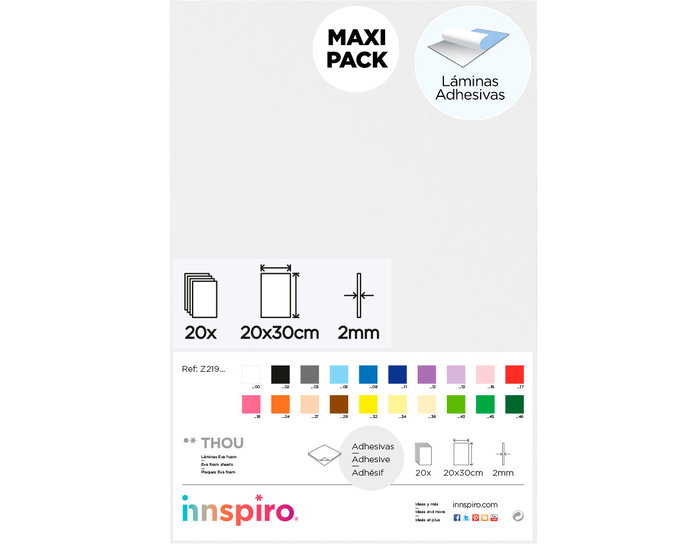 Innspiro Goma EVA blanco láminas adhesivas 20x30cm x 2mm, 20 unidades Innspiro Goma EVA blanco láminas adhesivas 20x30cm x 2mm, 20 unidades