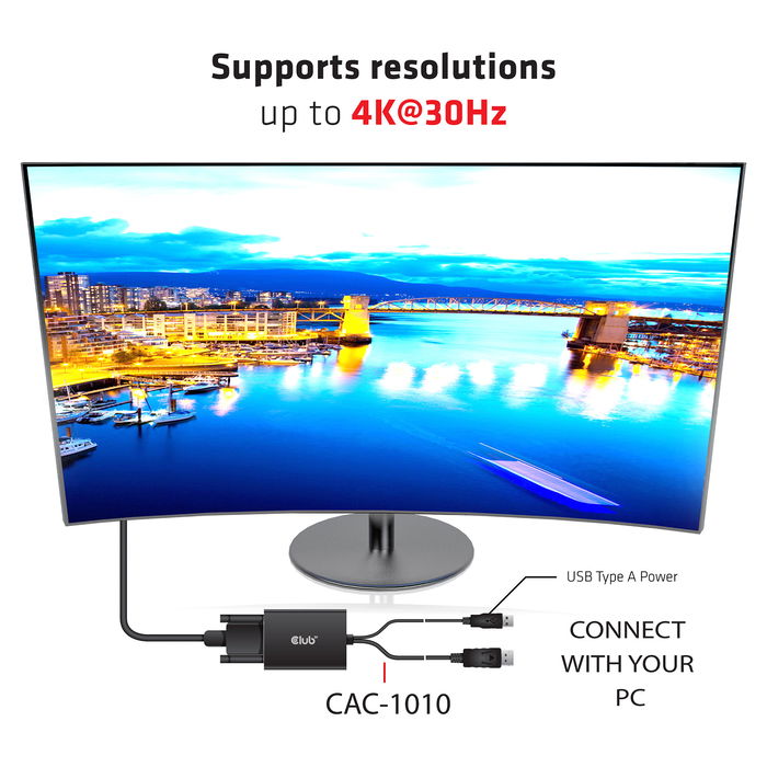 Club 3D Adaptador DisplayPort a DVI-D Activo Dual Link CAC-1010, Conector Macho/Hembra, 0.6 m, 3840x2160 Pixeles, USB Con Alimentación, Negro y Blanco