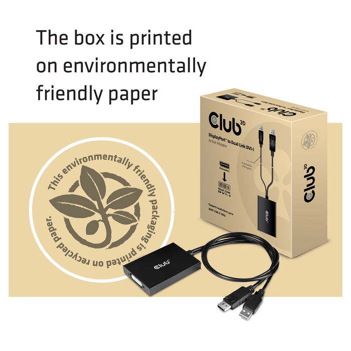 Club 3D Adaptador DisplayPort a DVI-D Activo Dual Link CAC-1010, Conector Macho/Hembra, 0.6 m, 3840x2160 Pixeles, USB Con Alimentación, Negro y Blanco