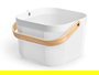 KIPIT Cesta Multiusos Blanca Cuadrada con Asa de Madera, Plástico PP, Dimensiones 26.5x18x25 cm, Asa 30 cm (Set de 12)