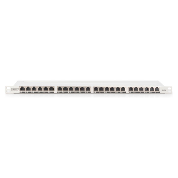 Digitus Patch Panel de Interconexión CAT 6A Clase EA Apantallado Alta Densidad 24 Puertos Chapado en Oro Montaje Rack 0.5U Gris