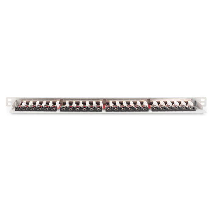 Digitus Patch Panel de Interconexión CAT 6A Clase EA Apantallado Alta Densidad 24 Puertos Chapado en Oro Montaje Rack 0.5U Gris