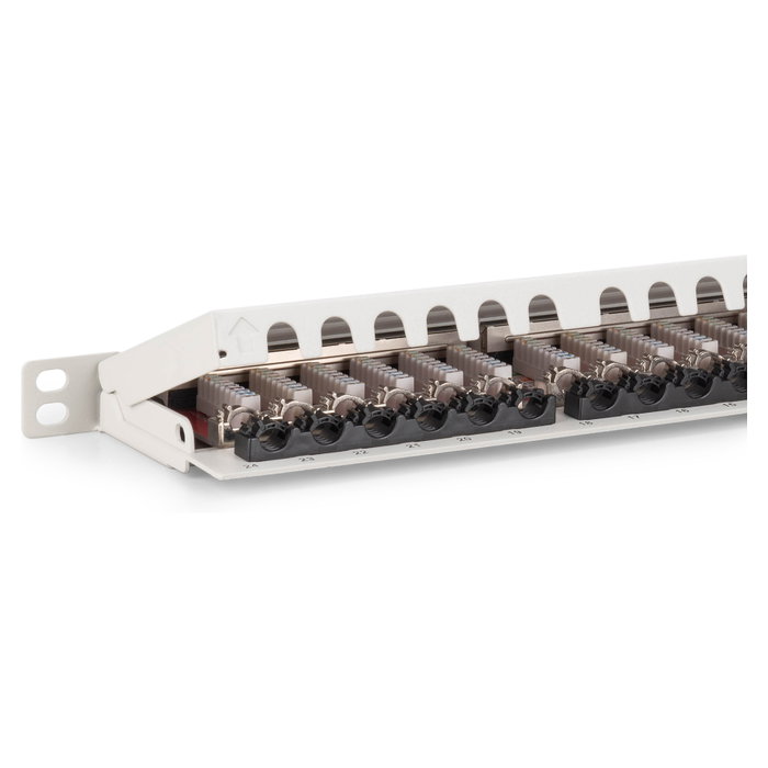 Digitus Patch Panel de Interconexión CAT 6A Clase EA Apantallado Alta Densidad 24 Puertos Chapado en Oro Montaje Rack 0.5U Gris