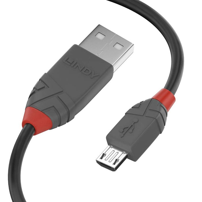 Lindy 36735 Cable USB 2.0 de 5 m con USB A y Micro-USB B, Negro/Gris