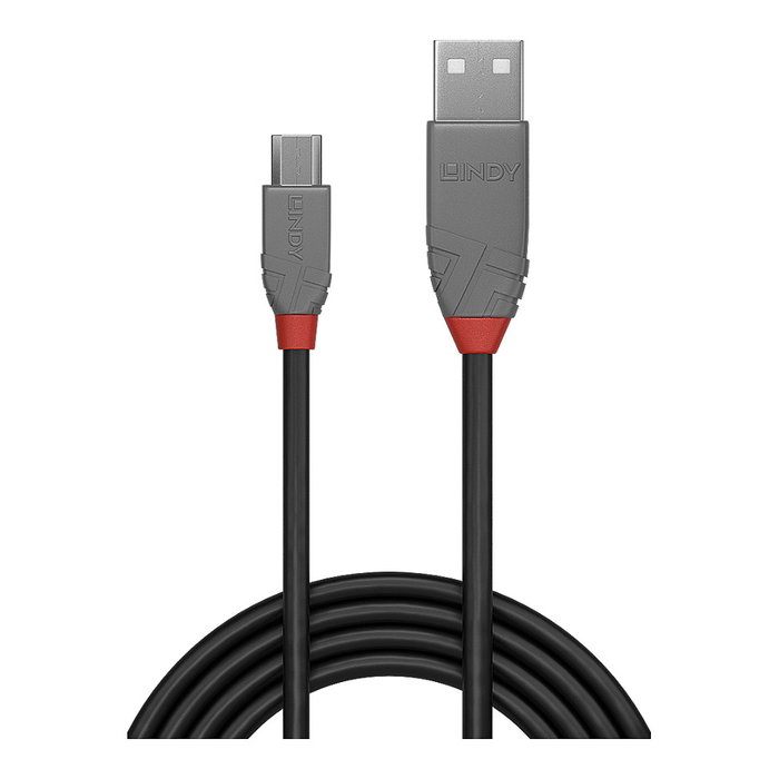 Lindy 36735 Cable USB 2.0 de 5 m con USB A y Micro-USB B, Negro/Gris