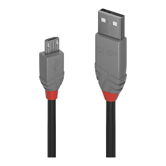 Lindy 36735 Cable USB 2.0 de 5 m con USB A y Micro-USB B, Negro/Gris