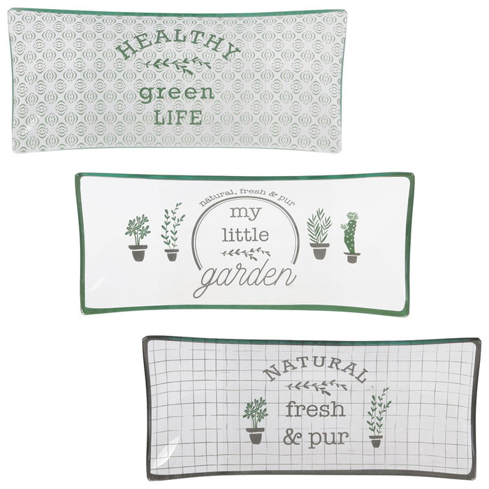 Home Deco Factory Plato-Fuente Little Market Cristal Decorado Natural Healthy Little Garden 22,5x10 cm