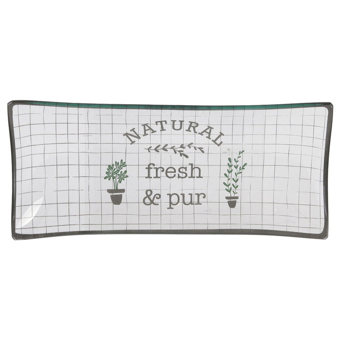 Home Deco Factory Plato-Fuente Little Market Cristal Decorado Natural Healthy Little Garden 22,5x10 cm