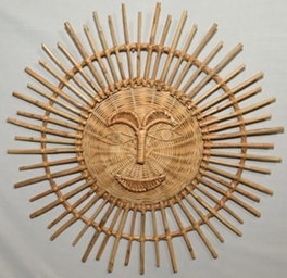 DKD Home Decor Decoración de pared de Ratán y Bambú Sol Natural 80x80 cm