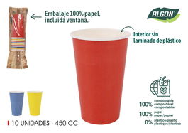 Algon Set-10 Vasos de Cartón Multicolor 450 cc (16 Unidades)