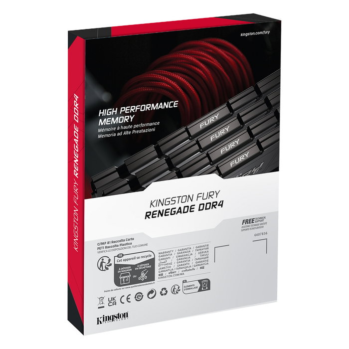 Kingston FURY Renegade 64GB (4x16GB) DDR4 3600MT/s CL16 DIMM Kit de Memoria RAM Negra