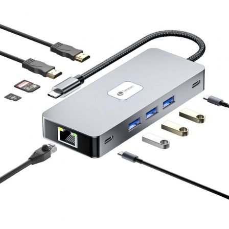 Leotec LEDS02 Docking Station USB-C 10 en 1 con Puerto PD 100W, 2x HDMI 4K 60Hz, 3x USB 3.0, Gigabit Ethernet, Lector de Tarjetas SD/MicroSD - Gris Leotec LEDS02 Docking Station USB-C 10 en 1 con Puerto PD 100W, 2x HDMI 4K 60Hz, 3x USB 3.0, Gigabit Ethernet, Lector de Tarjetas SD/MicroSD - Gris
