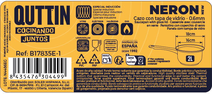 Inde Cazo 16 cm Acero Inoxidable con Tapa "New Neron" 2L ø16cm (4 Unidades)