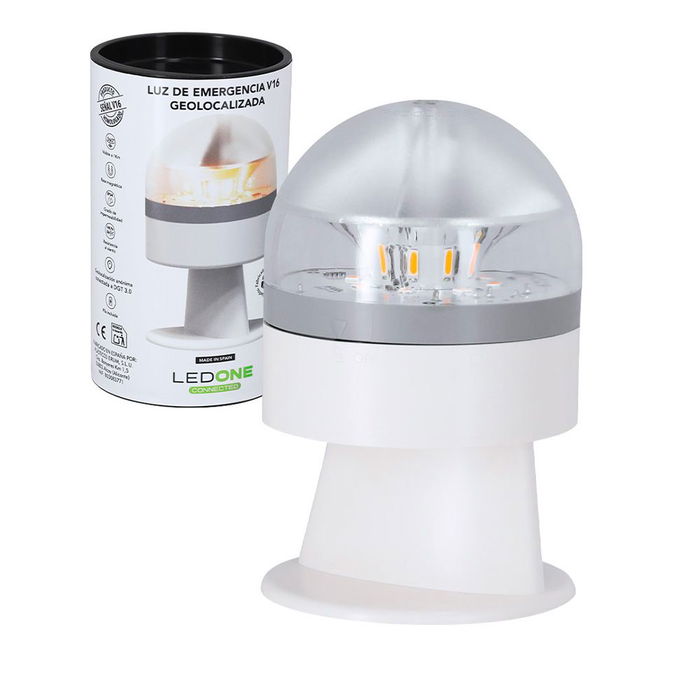 Pf Erum Vial Baliza V16 de Emergencia Homologada Conectada DGT 3.0, Geolocalizable, Magnética/Adhesiva, IP54, Autonomía 2.5h, Pila 9V Incluida, Visible 1km, Color Blanco