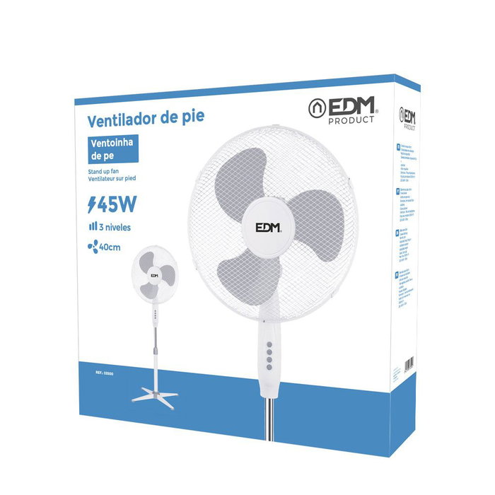 Edm Ventilador de pie blanco 45 W con altura regulable Edm Ventilador de pie blanco 45 W con altura regulable