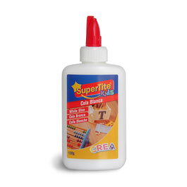 Supertite A2427 Cola Blanca Escolar Bote 120 g para Manualidades y Trabajos Escolares en Papel, Cartón, Madera y Tejidos