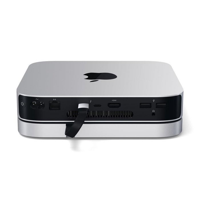 Satechi ST-AMCH Soporte y Hub USB-C para Mac Mini, 5xUSB-A/2xUSB-C/HDMI/3.5mm/Ethernet, Plateado/Negro