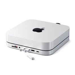 Satechi ST-AMCH Soporte y Hub USB-C para Mac Mini, 5xUSB-A/2xUSB-C/HDMI/3.5mm/Ethernet, Plateado/Negro