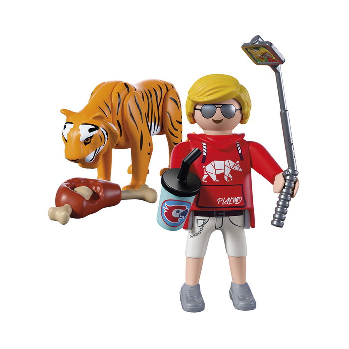 PLAYMOBIL 72089 Zoo: Tigre y Visitante Set de Figuras de Acción para Niños +4 Años, Idioma Español, Juguete Educativo con Animal Salvaje y Accesorios para Colección