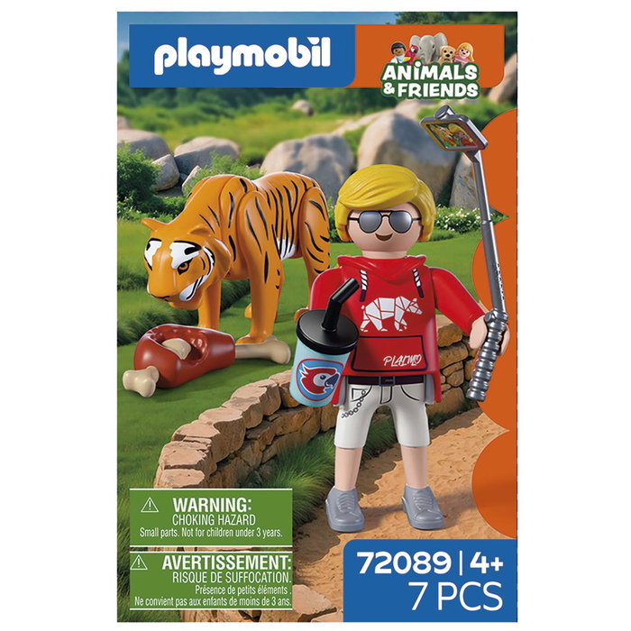 PLAYMOBIL 72089 Zoo: Tigre y Visitante Set de Figuras de Acción para Niños +4 Años, Idioma Español, Juguete Educativo con Animal Salvaje y Accesorios para Colección