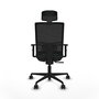 Silla de oficina Yunquera con mecanismo Sincro tapizada con Tela color Verde botella y malla color Negro. Equipada con lumbar 1D, Brazos 1D, Cabecero 1D y Ruedas 65mm nailon