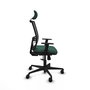 Silla de oficina Yunquera con mecanismo Sincro tapizada con Tela color Verde botella y malla color Negro. Equipada con lumbar 1D, Brazos 1D, Cabecero 1D y Ruedas 65mm nailon