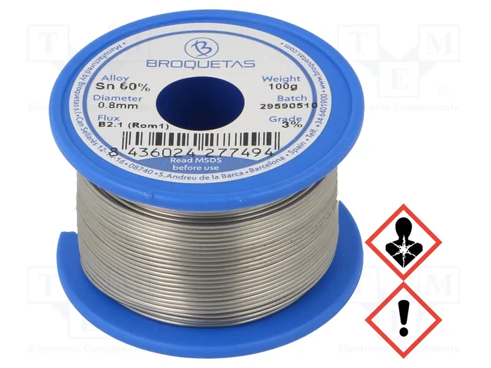 BROQUETAS Sn60Pb40 Estaño Plúmbico 0,8mm 100g BROQUETAS Sn60Pb40 Estaño Plúmbico 0,8mm 100g