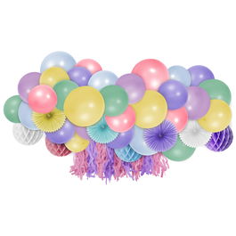 Party Time Guirnalda Globos Multicolor Kit Decorativo con Rosetones y Esferas de Papel