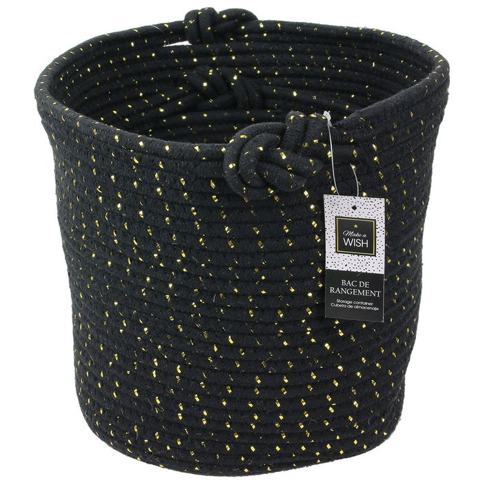 Totally Addict Juego 3 Cestos Almacenar Negro Algodón Fibra Dorada Diferentes Medidas