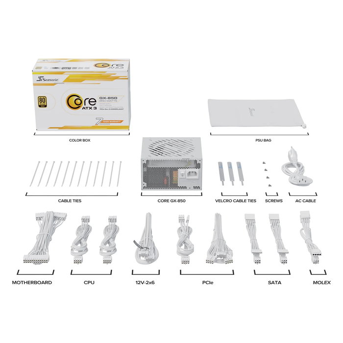 Seasonic GX-850-V2-WHITE Fuente de Alimentación ATX 3.1, 850W, 80 PLUS Gold, Totalmente Modular, Blanca