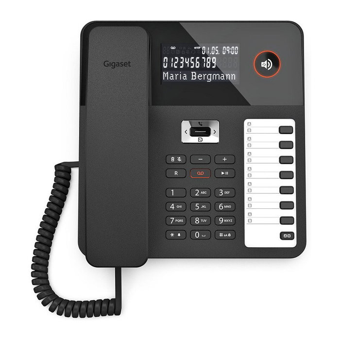 Gigaset Desk 800A Teléfono DECT con Contestador Automático, Altavoz, Terminal Cable, 200 Entradas, Negro
