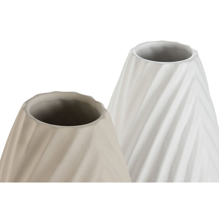 Jarrón Home ESPRIT Blanco Beige Gres Estilo artesanal 24 x 24 x 41 cm (2 Unidades)