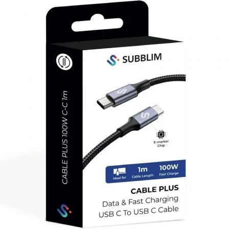 Subblim Cable USB-C a USB-C PLUS 100W 480Mbps 1m Negro
