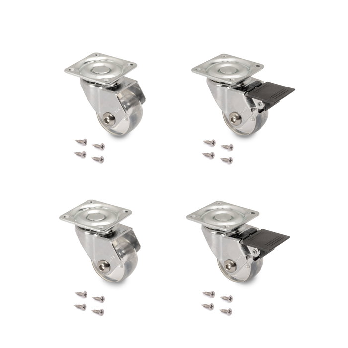Emuca Lote de 4 ruedas Slip 3 transparentes con placa de montaje, diámetro 35mm, Acero y Plástico Emuca Lote de 4 ruedas Slip 3 transparentes con placa de montaje, diámetro 35mm, Acero y Plástico