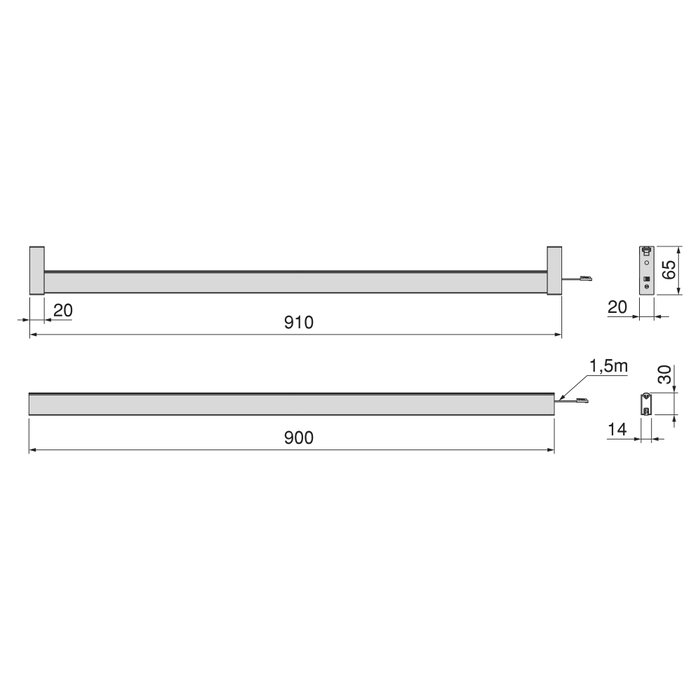 Emuca Kit de barra para armario Luxe, tira LED 4,5x8 Neonlynx V, sensor de movimiento RF Smart y convertidor Smart (24V DC), longitud 900mm, Luz blanca cálida 2.700K, Plástico y Aluminio, Titanio