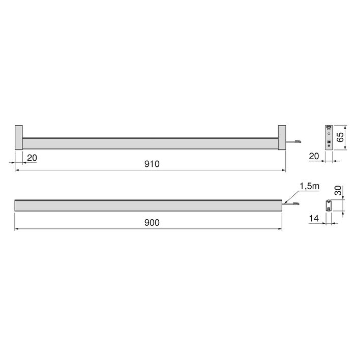 Emuca Kit de barra para armario Luxe, tira LED 4,5x8 Neonlynx V, sensor de movimiento RF Smart y convertidor Smart (24V DC), longitud 900mm, Luz blanca cálida 2.700K, Plástico y Aluminio, Titanio